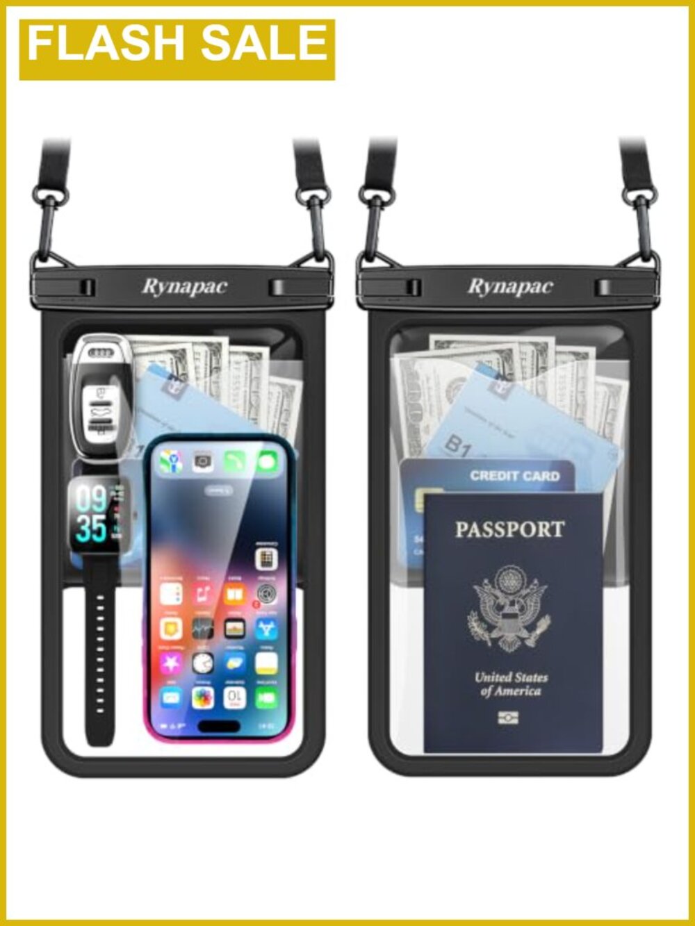 Large Waterproof Phone Pouch 2 Pack IPX8 PVC Protector with Lanyard